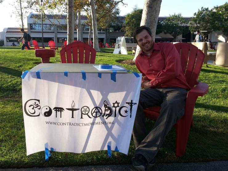 Contradict evangelism table at Saddleback Community College.  