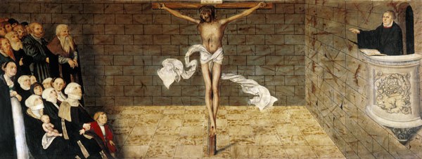 Luther pionting to Jesus